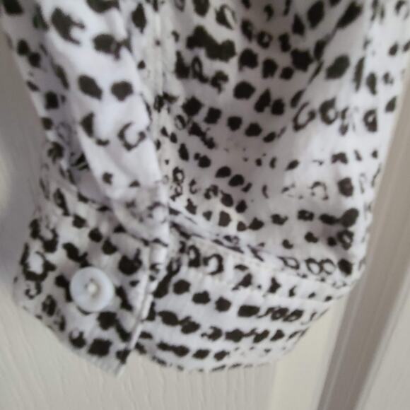 CLOTH & STONE Black White Graphic Print Tie Neck Blouse Top Women's Medium - Picture 5 of 11